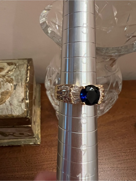 Jewelry - Gold-Tone Blue Sapphire Cocktail Ring
